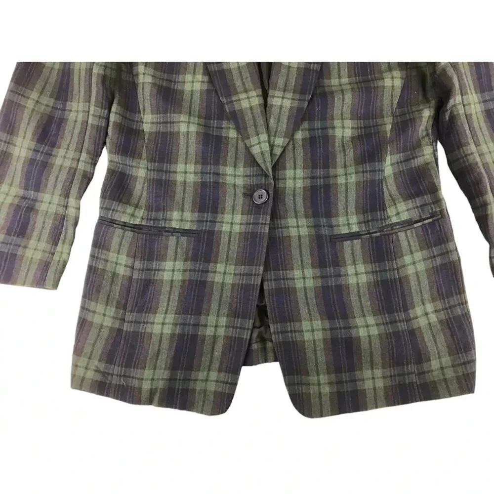 Dkny‎ Jeans Mens Blue Green Plaid Long Sleeve Notch Collar Blazer Jacket Size 4